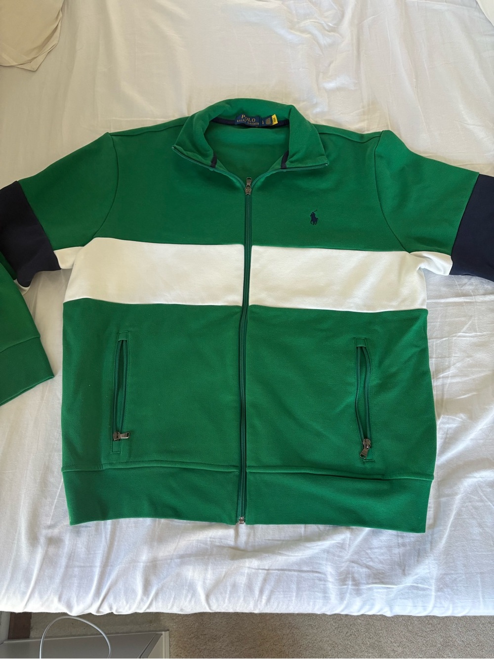 Ralph Lauren Green and White Zip-Up Track Jacket